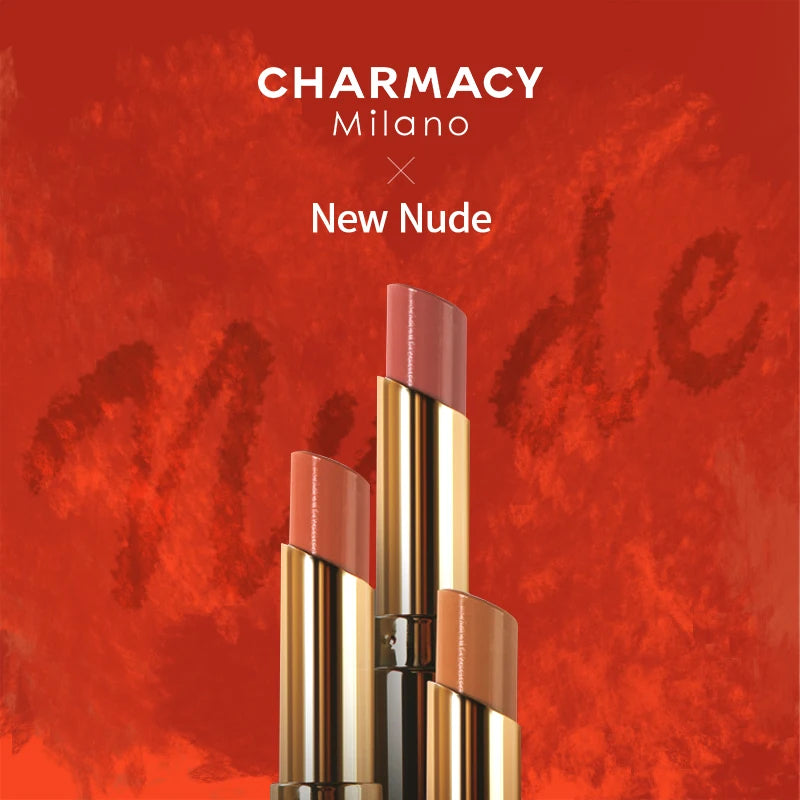 CHARMACY-pintalabios de lujo desnudo y húmedo, 8 colores naturales, fácil de usar, lápiz labial rojo brillante, cosmético de belleza para mujer