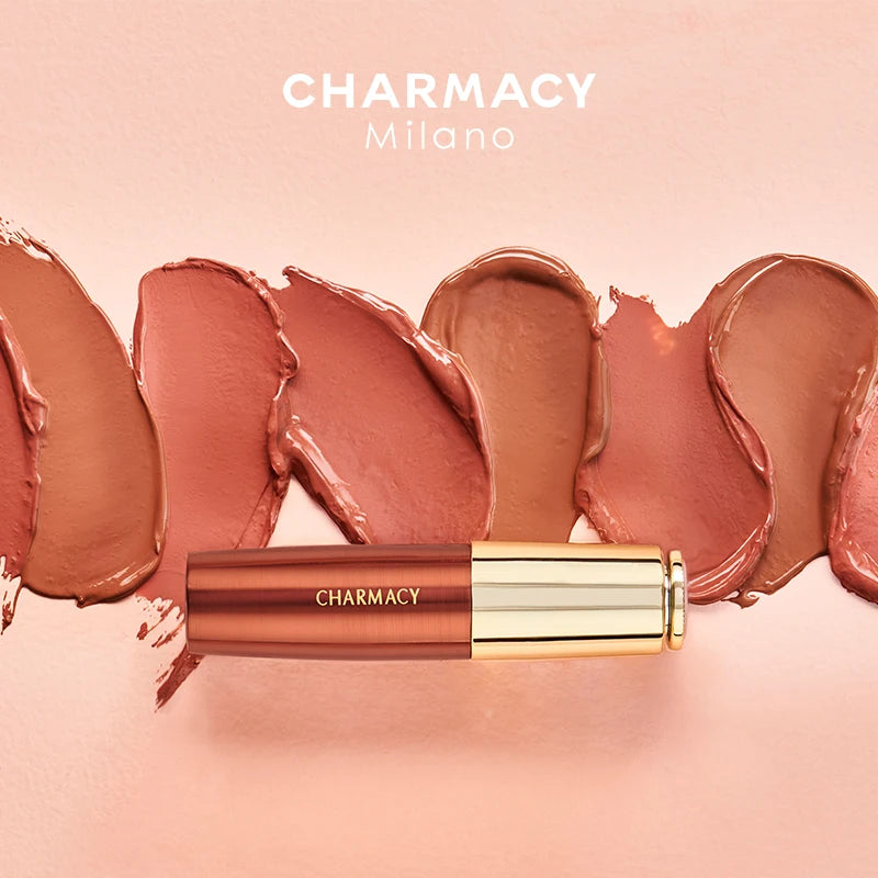 CHARMACY-pintalabios de lujo desnudo y húmedo, 8 colores naturales, fácil de usar, lápiz labial rojo brillante, cosmético de belleza para mujer