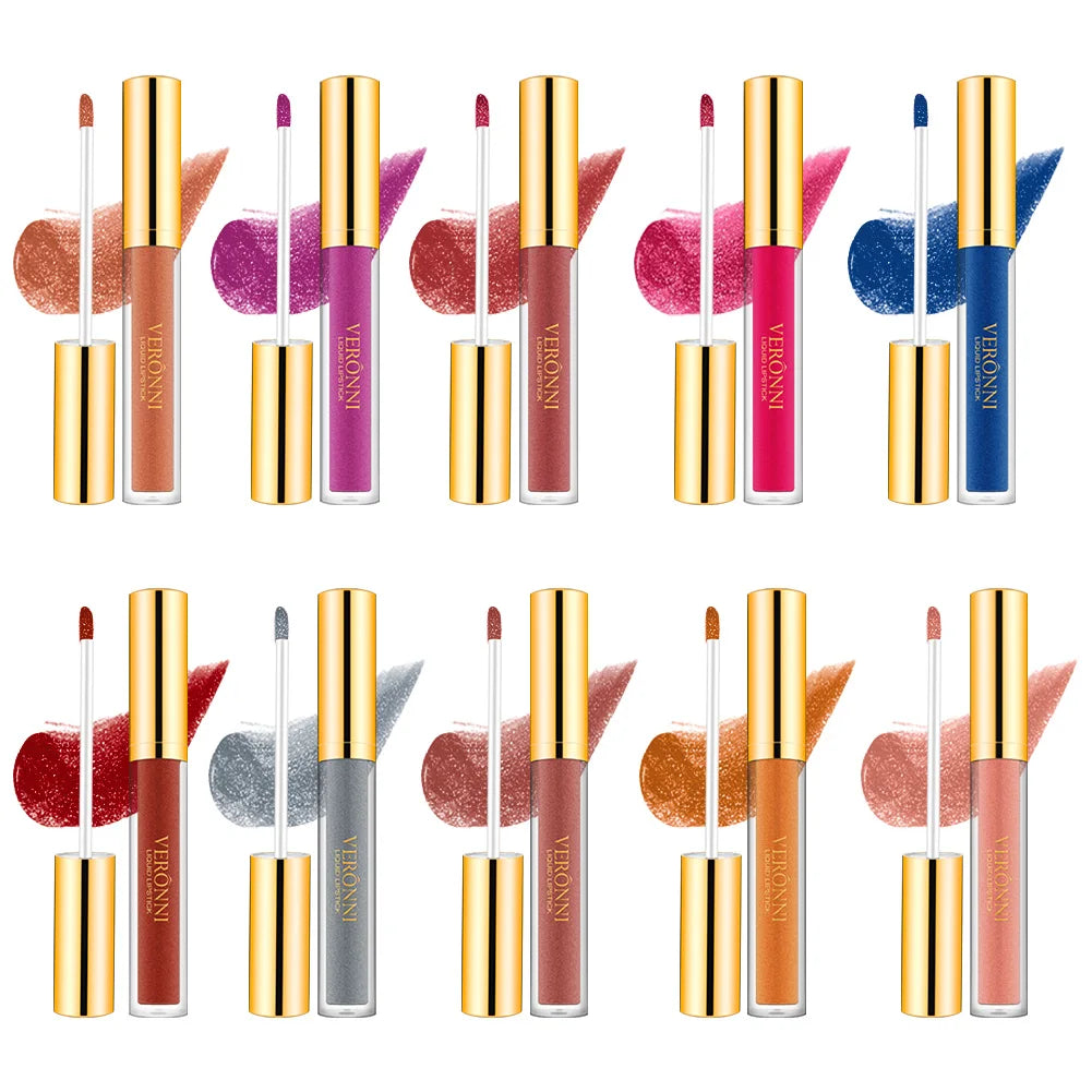 Lápices labiales líquidos con purpurina de 10 colores, brillo de labios brillante, tinte de labios nacarado, resistente al agua, brillo de labios de diamante mate de larga duración