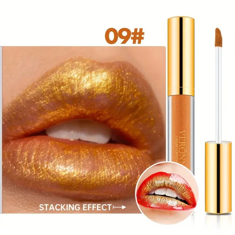 Lápices labiales líquidos con purpurina de 10 colores, brillo de labios brillante, tinte de labios nacarado, resistente al agua, brillo de labios de diamante mate de larga duración