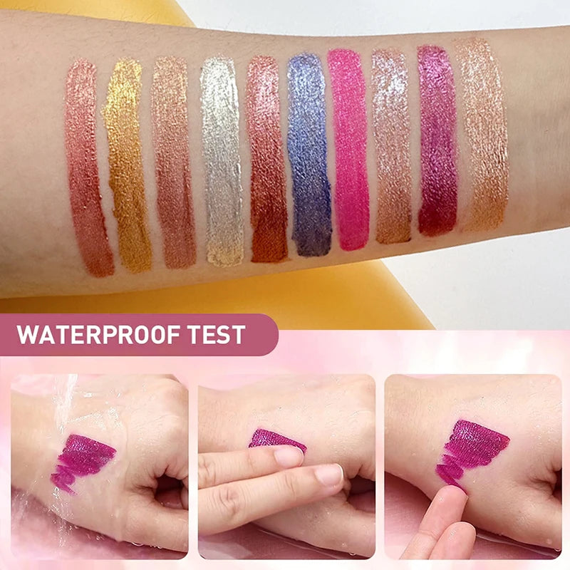 Lápices labiales líquidos con purpurina de 10 colores, brillo de labios brillante, tinte de labios nacarado, resistente al agua, brillo de labios de diamante mate de larga duración