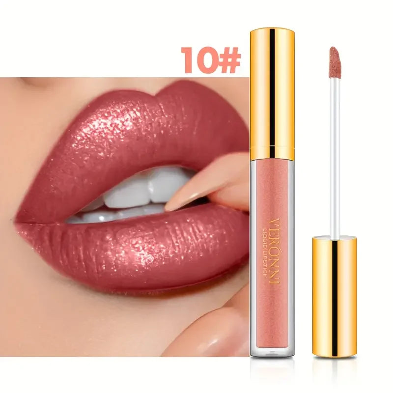 Lápices labiales líquidos con purpurina de 10 colores, brillo de labios brillante, tinte de labios nacarado, resistente al agua, brillo de labios de diamante mate de larga duración